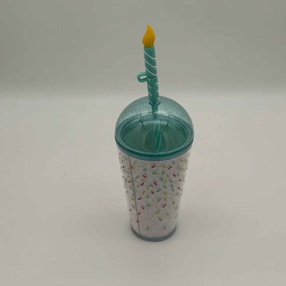 Starbucks Glitter Confetti Birthday Cold Cup Dome Lid & Candle Straw Topper NWT